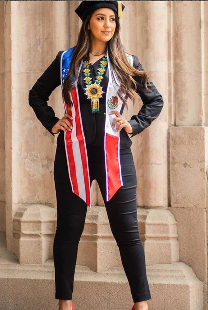 Del Mex Mexico USA American Flag Graduation Stole Sash Latino Hispanic International (Mexican-American) - Image 2